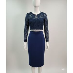 Sequin hearts Lace crop top blue sparkle long sleeve padded bra size 9 party top